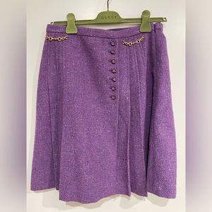 Gucci Pleated Wool Tweed Skirt - Purple